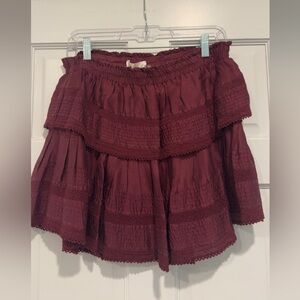 Love Shack Fancy Oxblood Ruffle Skirt | Size L | NWT
